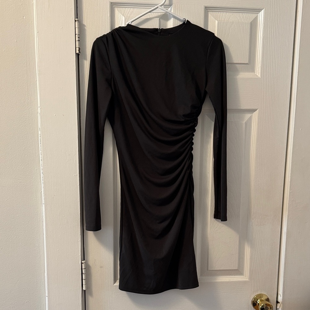 Zara Olive Green Ruched Long Sleeve Dress